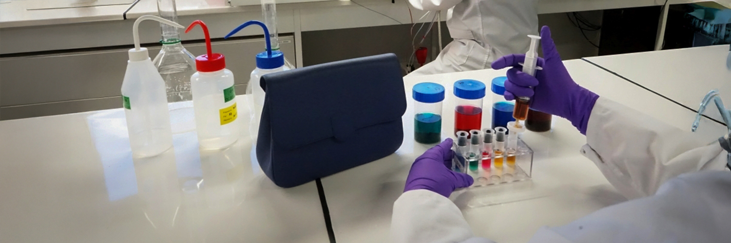 Blue handbag analysed in laboratory